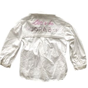 Zara “Let’s be Adorable” white button down shirt